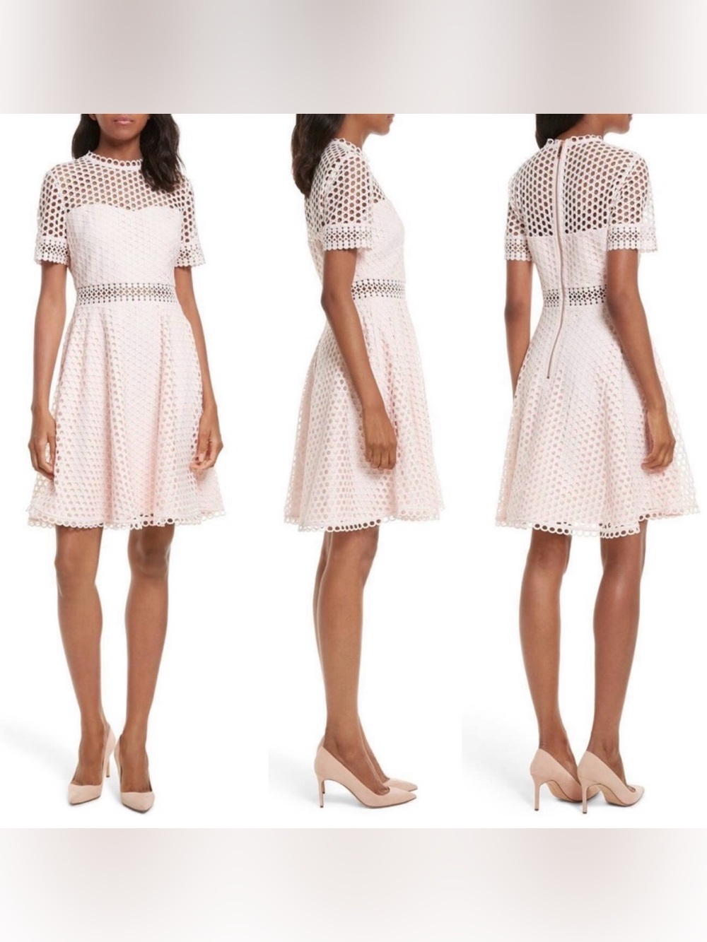 Ted Baker Graycee Lace Skater Dress Pink NWT